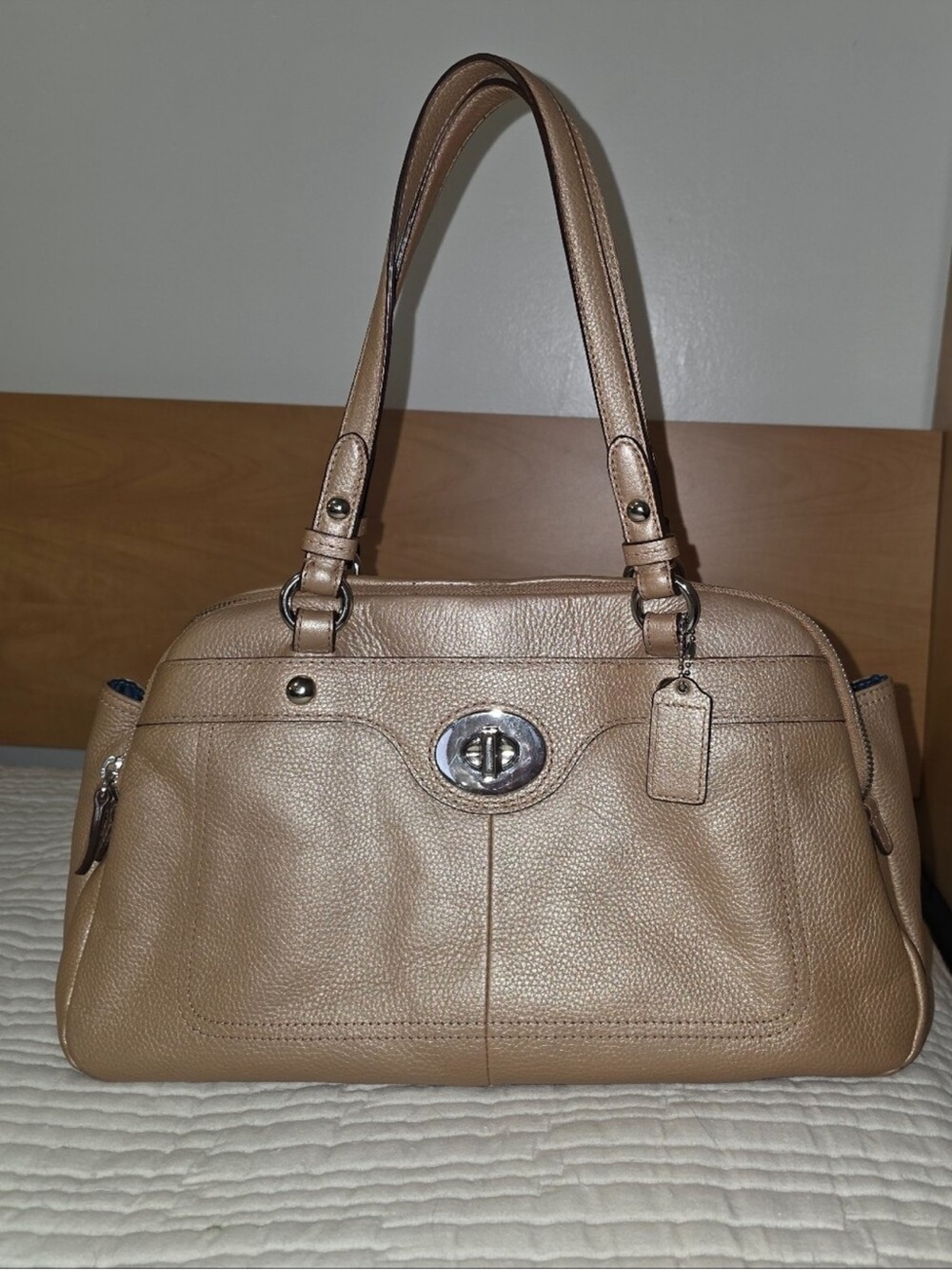 Coach Pebbled Leather Shoulder Bag in Beige